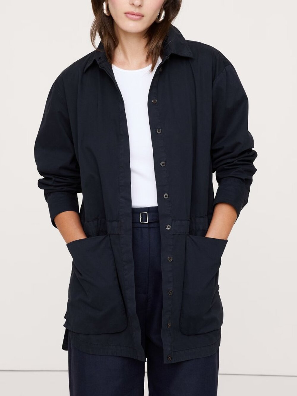 NWT! Banana Republic Navy Blue Cotton Twill Relaxed Utility Tunic Shirt M